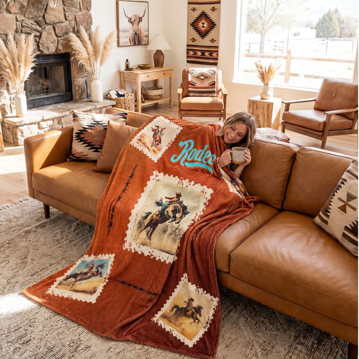 Baha Ranch Old Rodeo Western Throw Blanket 60" x 80" Ultra Soft Made in America by Baha Ranch Western Wear - product image 2