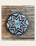 Starburst Antique Silver Turquoise 1" Concho W214S on a warm cream background