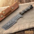 Handmade Damascus Steel Tracker Knife with Leather Sheath & Wooden Handle