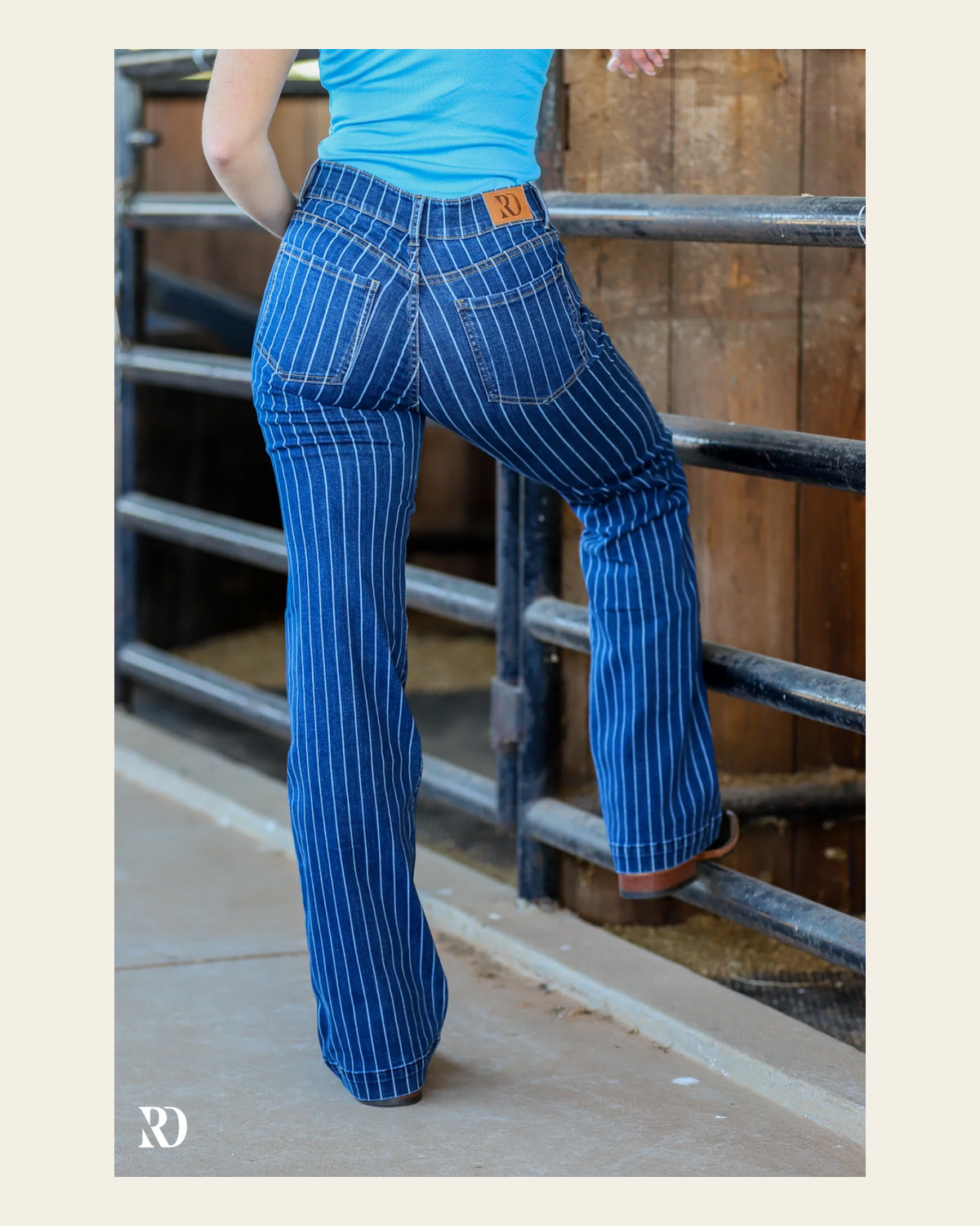 Stevie Trouser - Pinstripe on a warm cream background