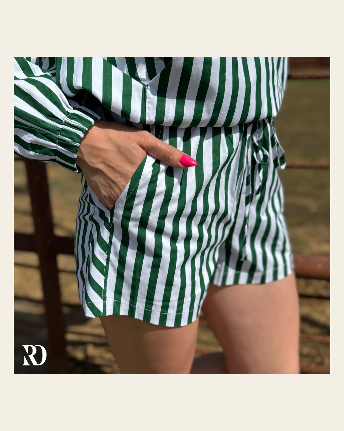 Striped Drawstring Pocket Boxer | Shorts on a warm cream background