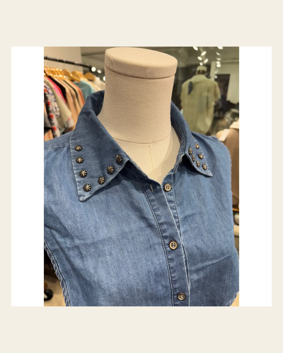 Studded Collar Denim | Dickey on a warm cream background