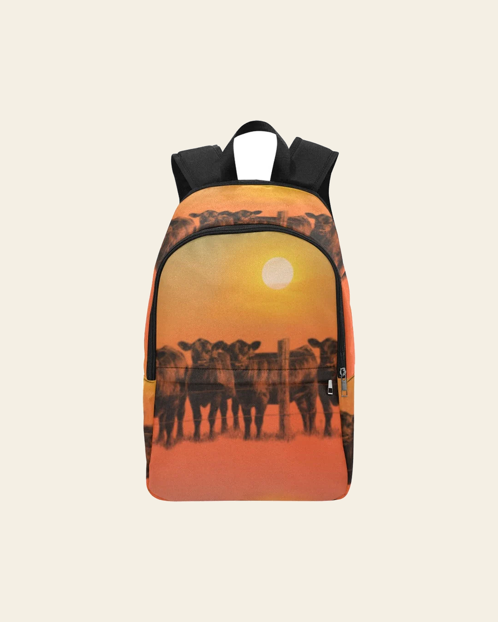 Sunset Cattle Ranch Backpack on a warm cream background