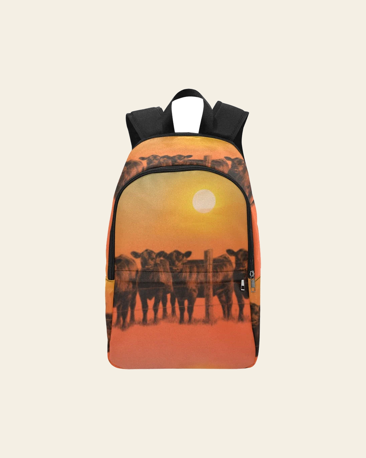 Sunset Cattle Ranch Backpack on a warm cream background
