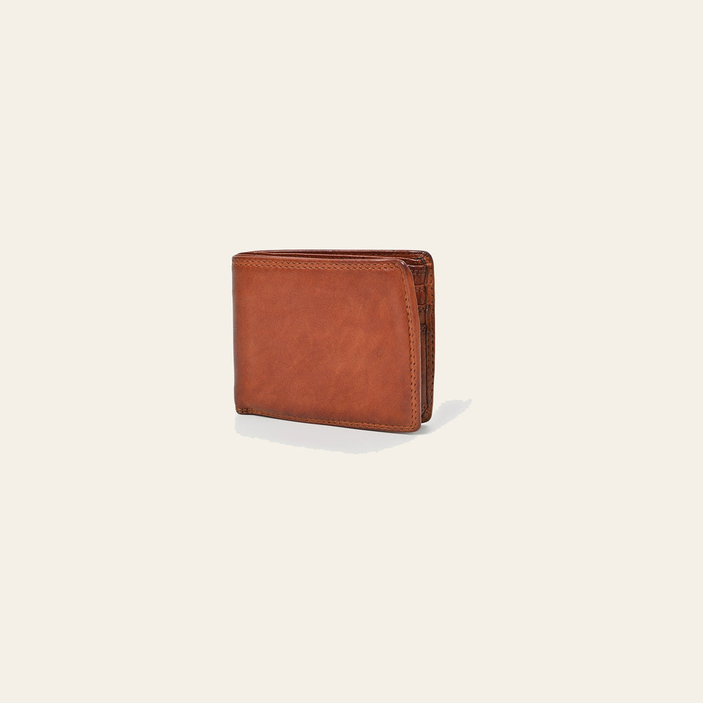 Spaghetti Western Full Grain Leather Bifold Wallet for Men Slim Minimalist Card Holder with ID Window