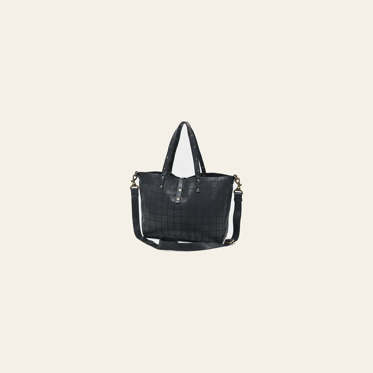 Spaghetti Western Leather Tote Bag for Women – Grid Pattern Genuine Leather Crossbody Shoulder Bag
