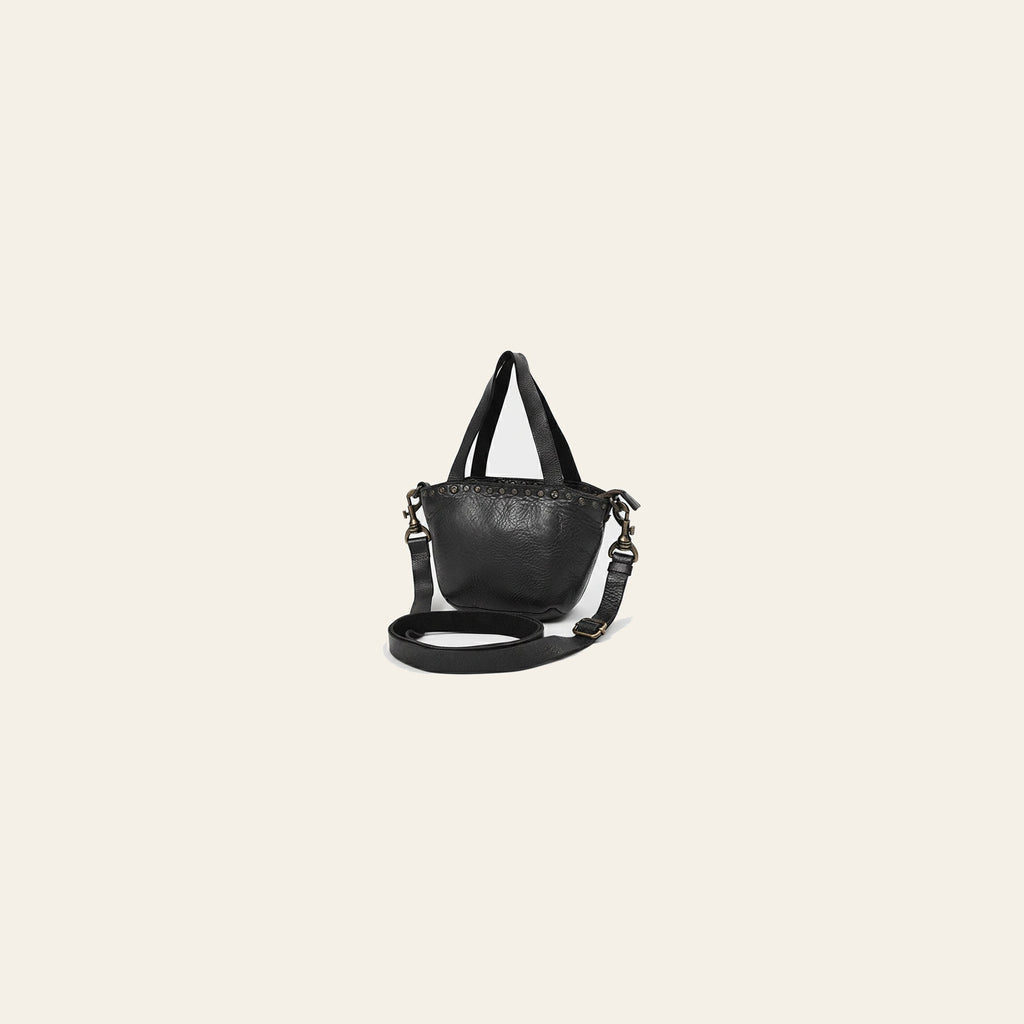 Spaghetti Western Mini Full Grain Leather Tote Bag for Women Small Bucket Style Handbag with YKK Zipper Rivet Detail