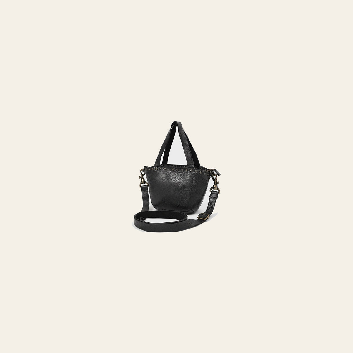 Spaghetti Western Mini Full Grain Leather Tote Bag for Women Small Bucket Style Handbag with YKK Zipper Rivet Detail