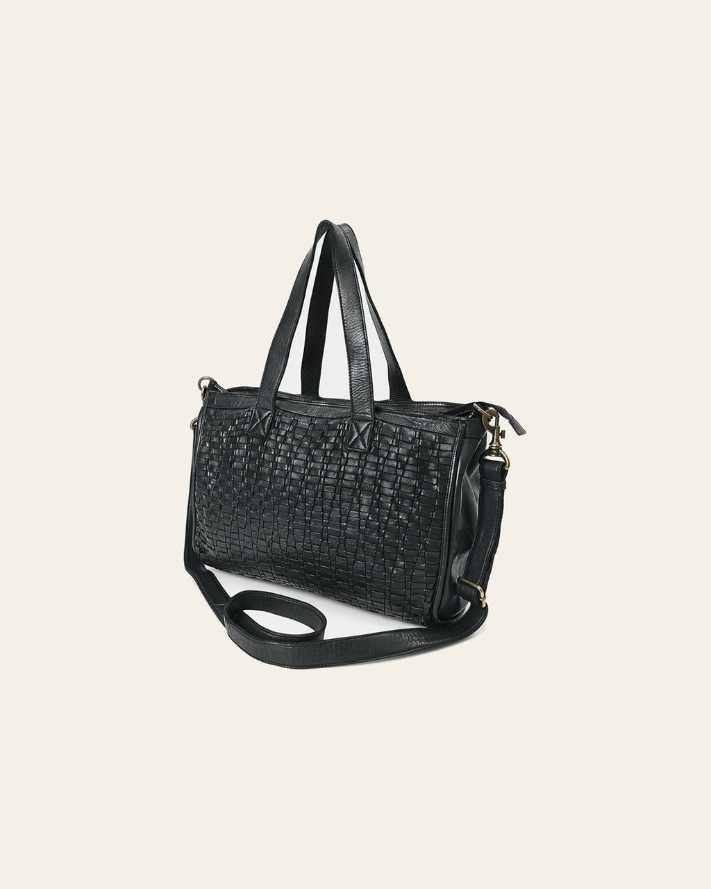 Spaghetti Western Leather Tote Bag for Women, Black Woven Purse