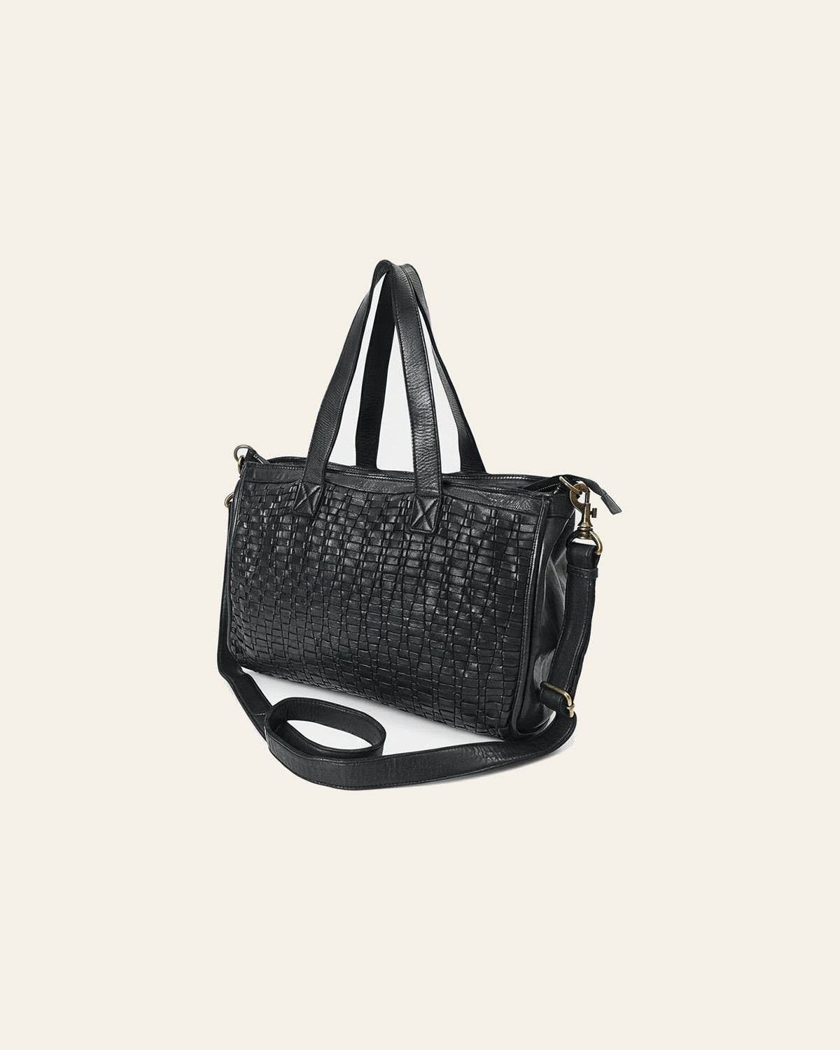 Spaghetti Western Leather Tote Bag for Women, Black Woven Purse