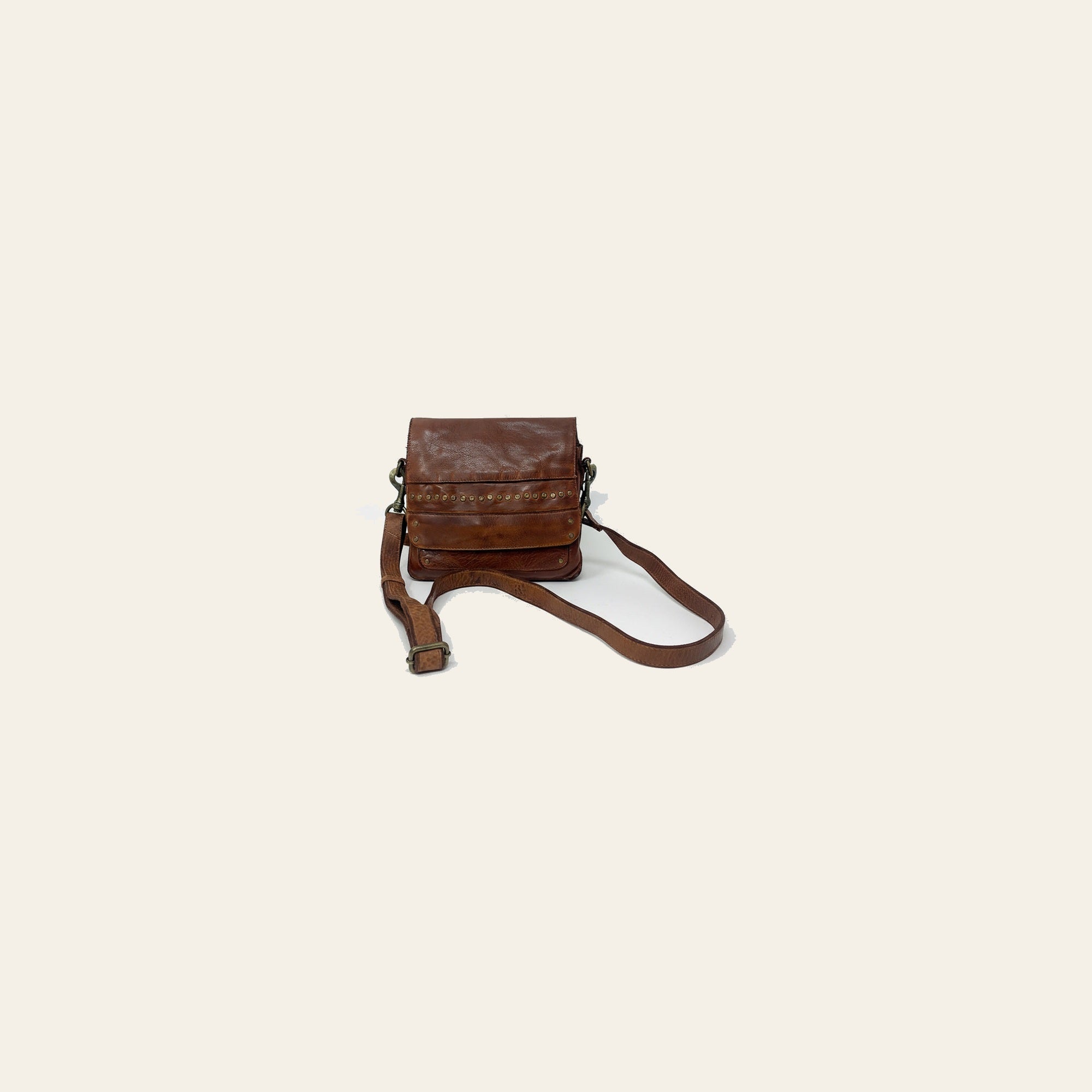 Spaghetti Western Hand-Dyed Genuine Leather Crossbody Bag Vintage European Cowhide Messenger Studded Full Grain Western Purse