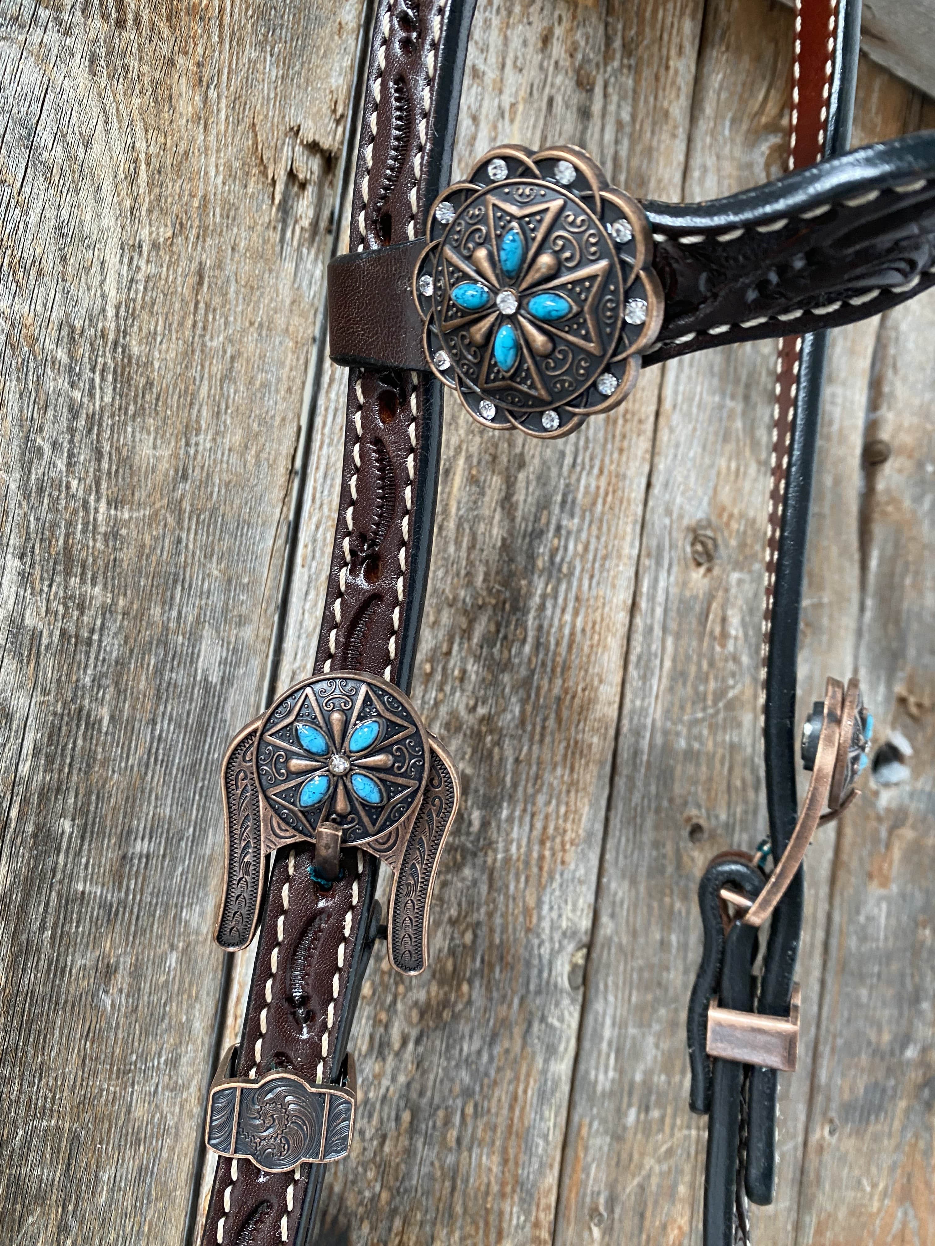 Dark Oil One Ear Headstall & Breastcollar Set #OEBC416 — view 6