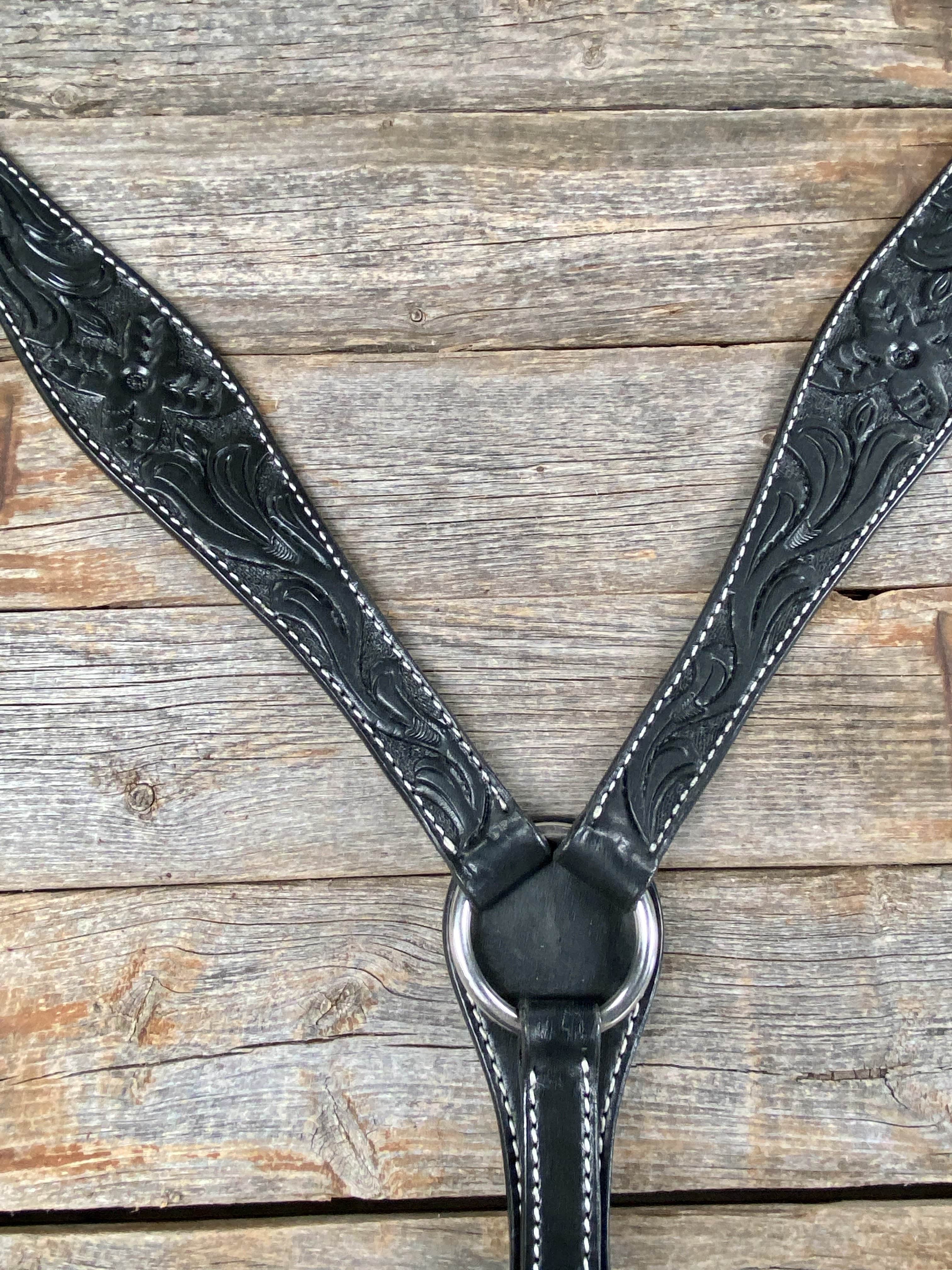 Floral Tooled Black Breastcollar — view 2