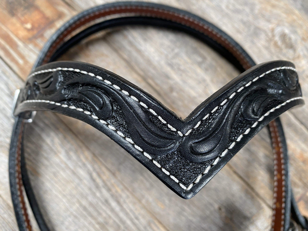 Floral V Browband Black Headstall / Bridle — view 2