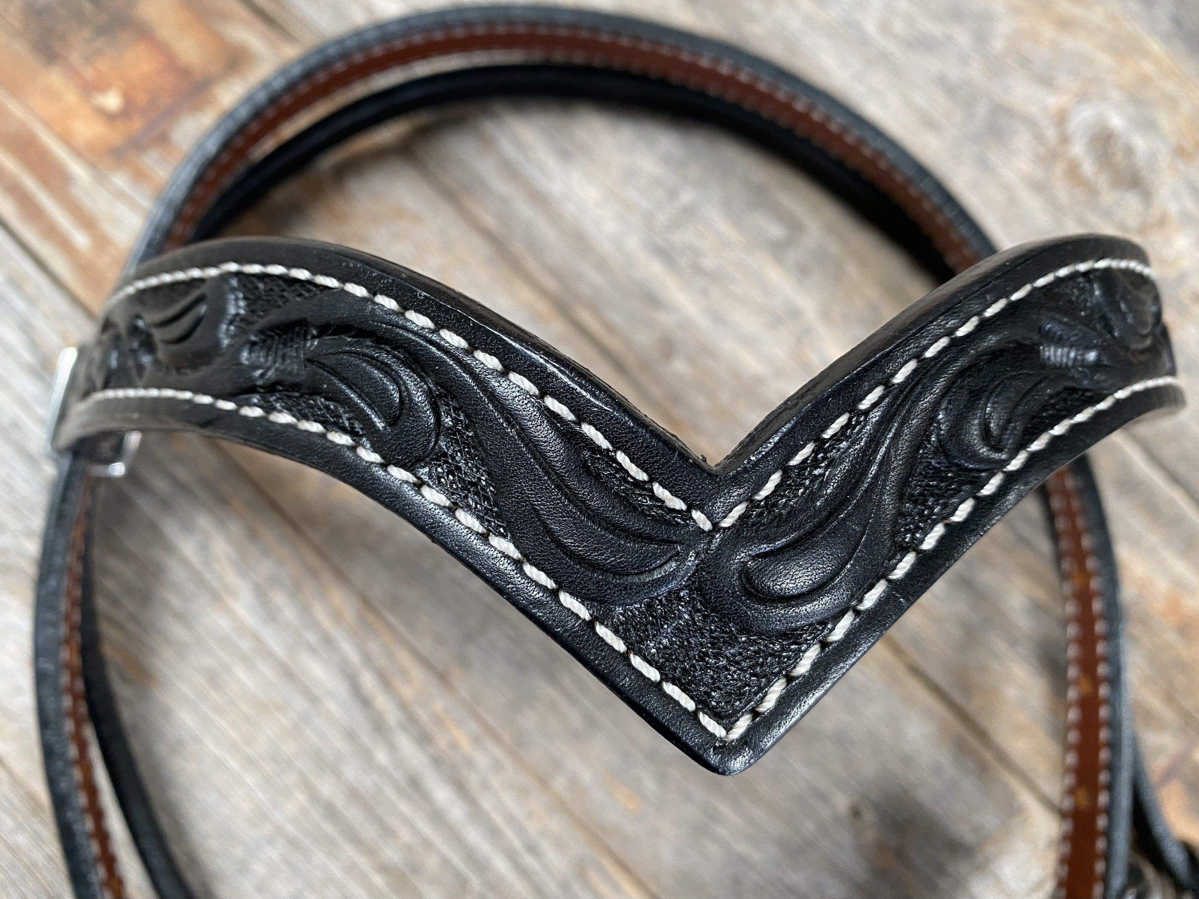 Floral V Browband Black Headstall / Bridle — view 2