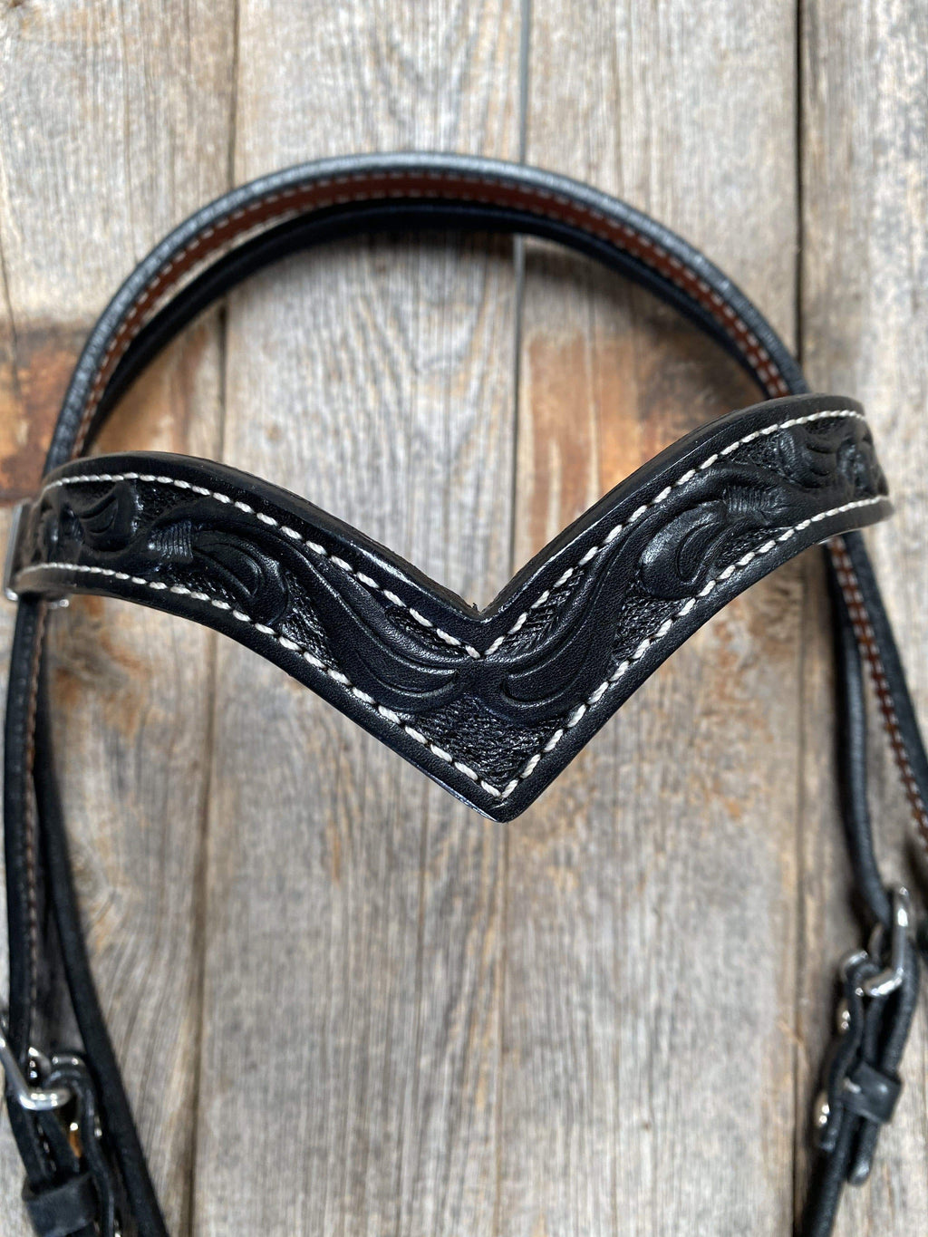 Floral V Browband Black Headstall / Bridle — view 3