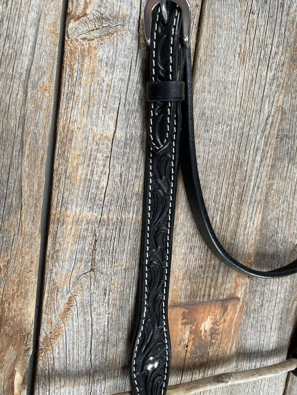 Floral V Browband Black Headstall / Bridle — view 4