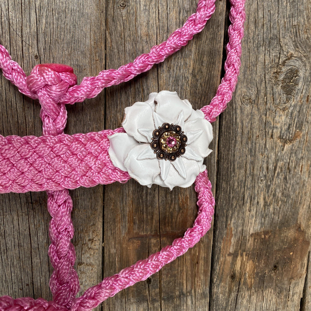 Pink Mule Tape Halter - White Flowers #MT105 — view 2
