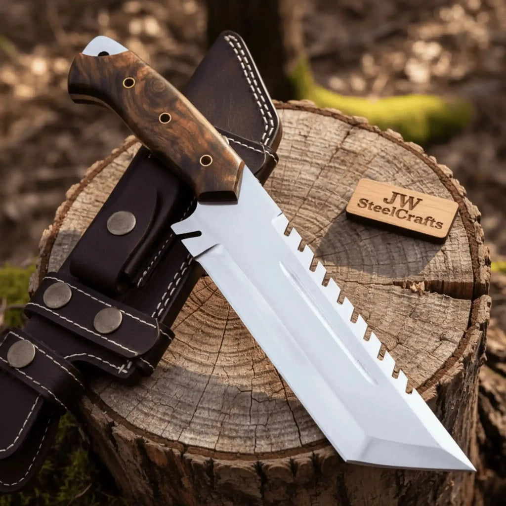 Tracker knife Full Tang Fixed Blade Knife Stainless Steel Blade & Burl Wood Handle | JW SteelCrafts