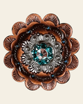 Teal & AB Antique Silver 1" European Crystal Concho and Leather Rosette on a warm cream background