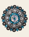 Teal & AB Antique Silver Berry Jacket European Crystal on a warm cream background