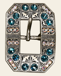 Teal & AB Antique Silver European Crystal Square Cart Buckle on a warm cream background