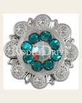Teal & AB Bright Silver 1" European Crystal Concho on a warm cream background