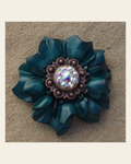 Teal Carnation Flower With Copper AB 1" Concho on a warm cream background
