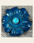 Teal Carnation Flower With Round Turquoise Cabochon on a warm cream background