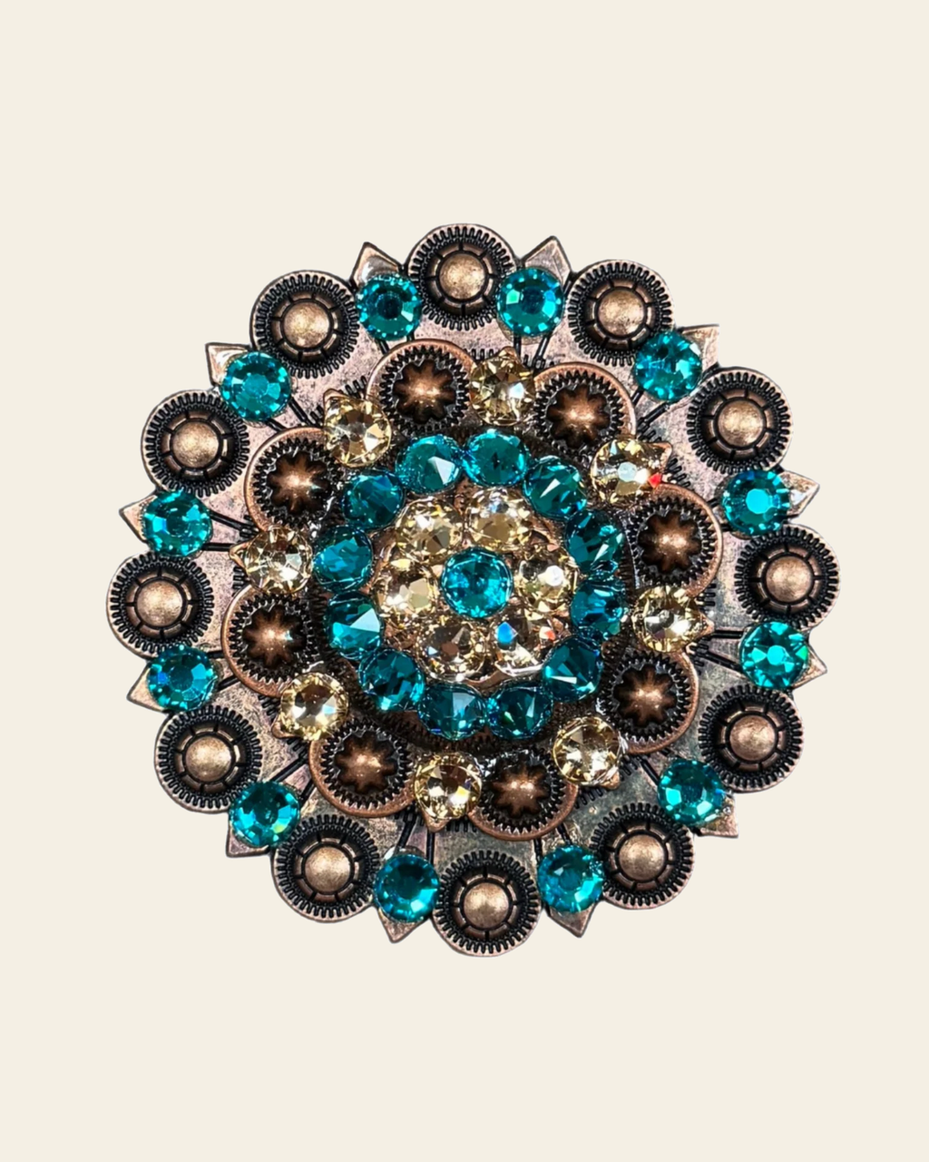 Teal & Champagne Copper Berry Jacket European Crystal on a warm cream background