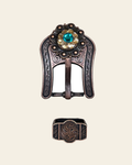 Teal & Champagne Copper European Crystal Buckle Keeper Set on a warm cream background