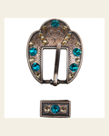 Teal & Champagne Copper European Crystal Fancy Buckle on a warm cream background