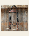 Teal Diamond Scalloped Browband Headstall / Bridle #24374 on a warm cream background
