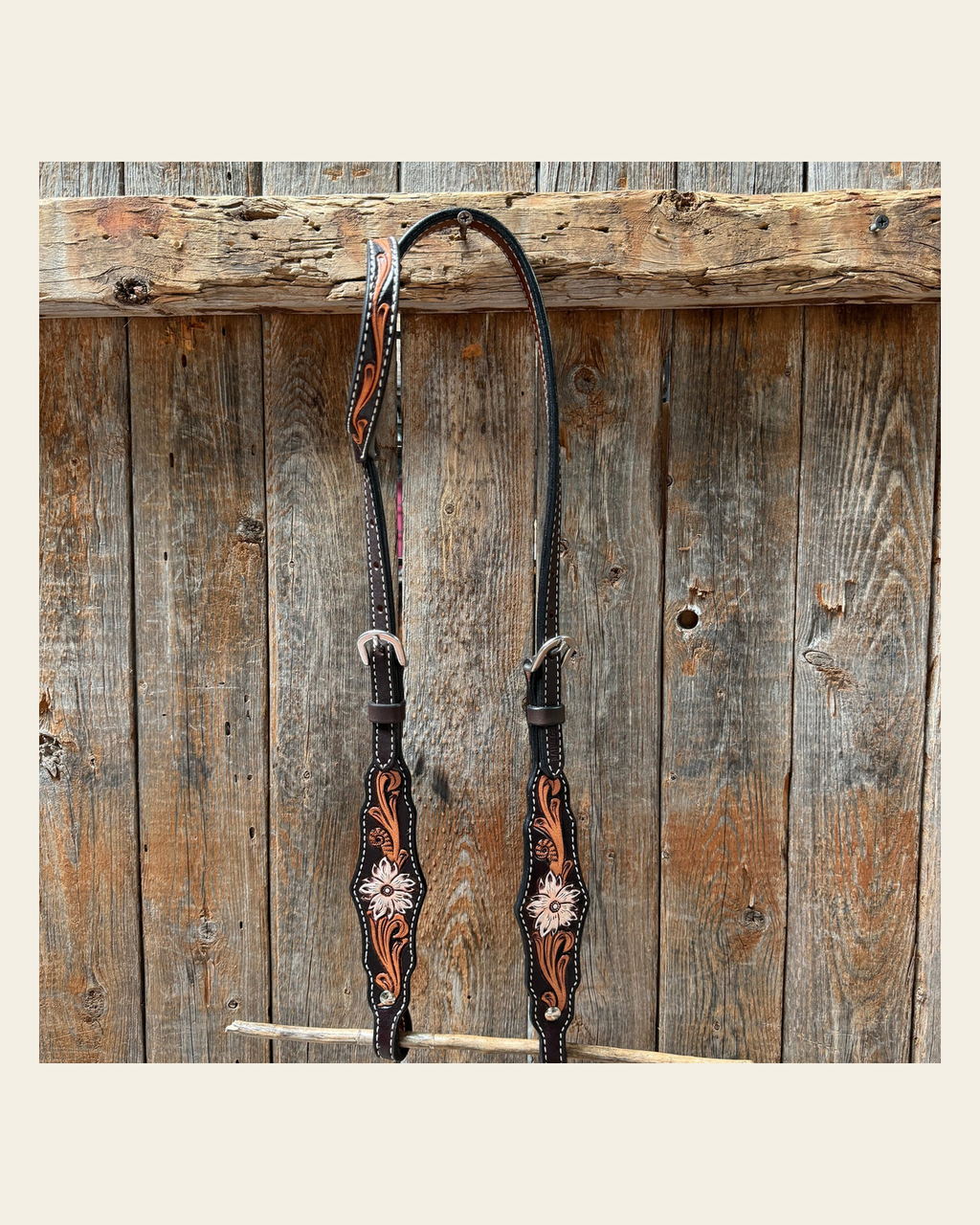 Triple Tone Floral One Ear Headstall / Bridle #24377 on a warm cream background