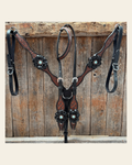 Teal Diamond Turquoise and Clear One Ear - Breastcollar Tack Set #OEBC452 on a warm cream background