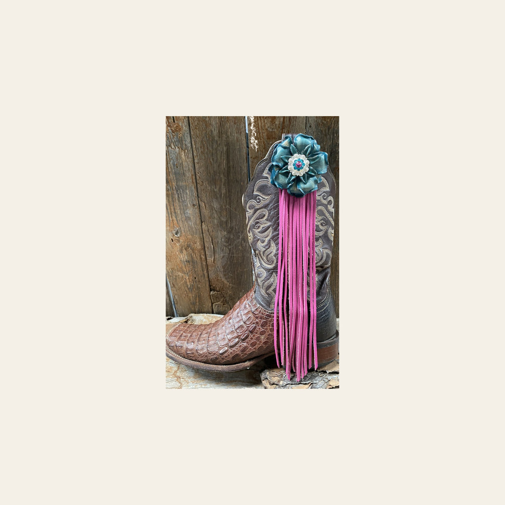 Boot Cuff Jewelry - Teal Leather Flower - Concho - Fringe