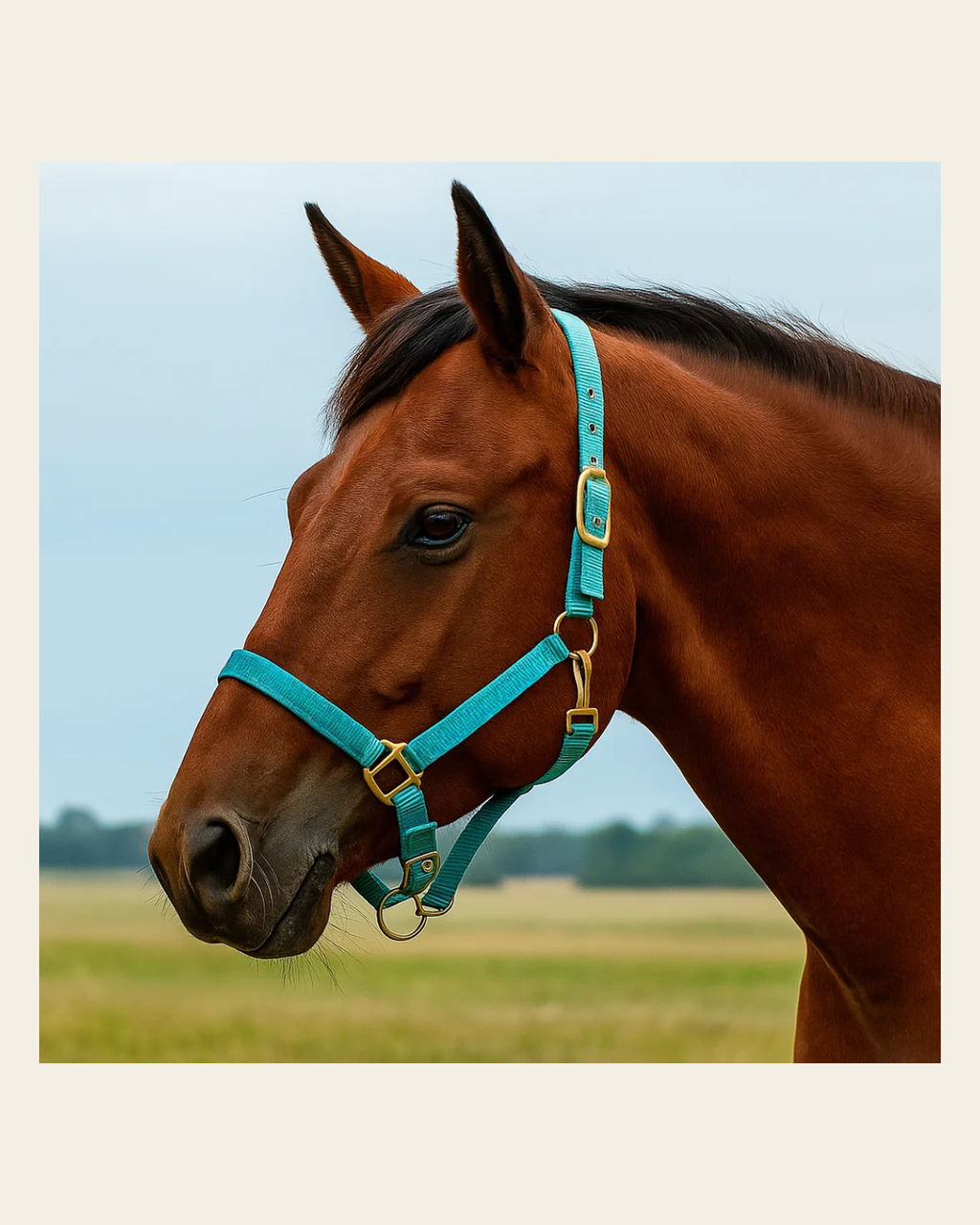 Teal Nylon Horse Halter NHTEAL on a warm cream background