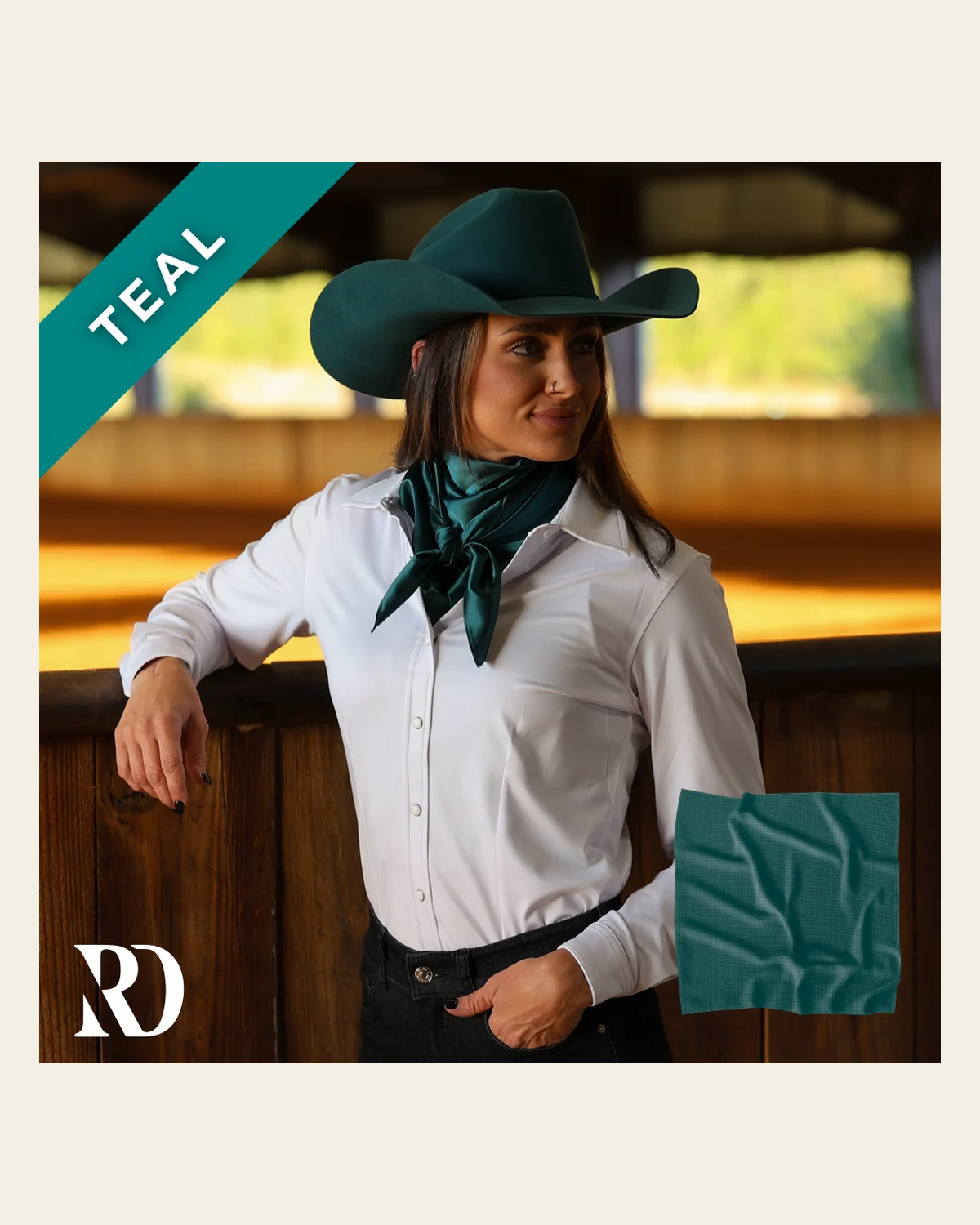 Teal Wild Rag on a warm cream background