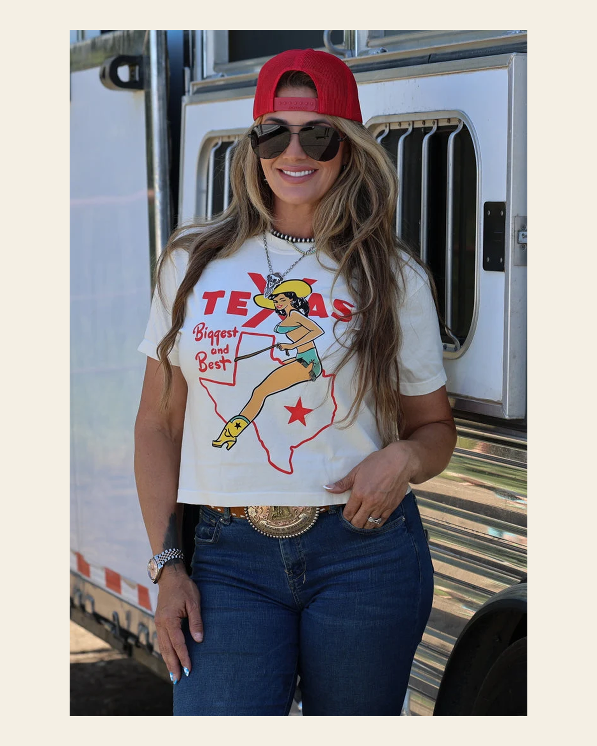 Texas Biggest & Best | Crop Tee on a warm cream background
