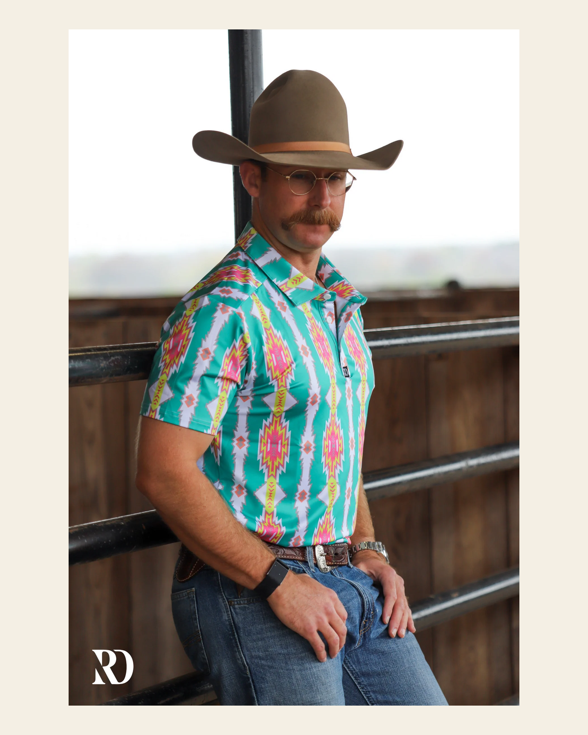 Texoma Men's Performance Polo on a warm cream background