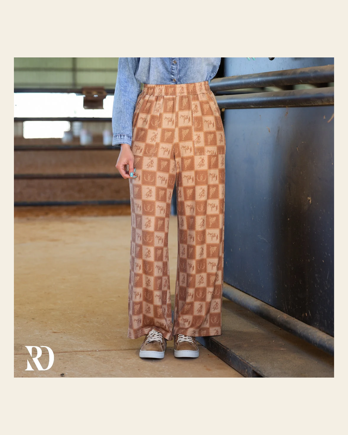 The Cozy Cowpony Checkered | Pants on a warm cream background