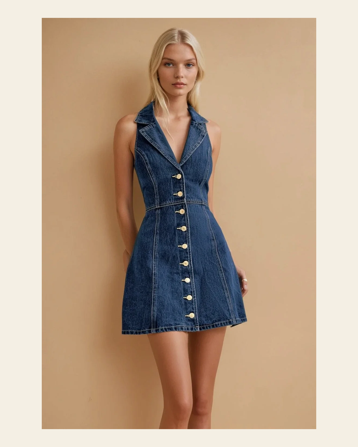 The Devon Denim | Dress on a warm cream background