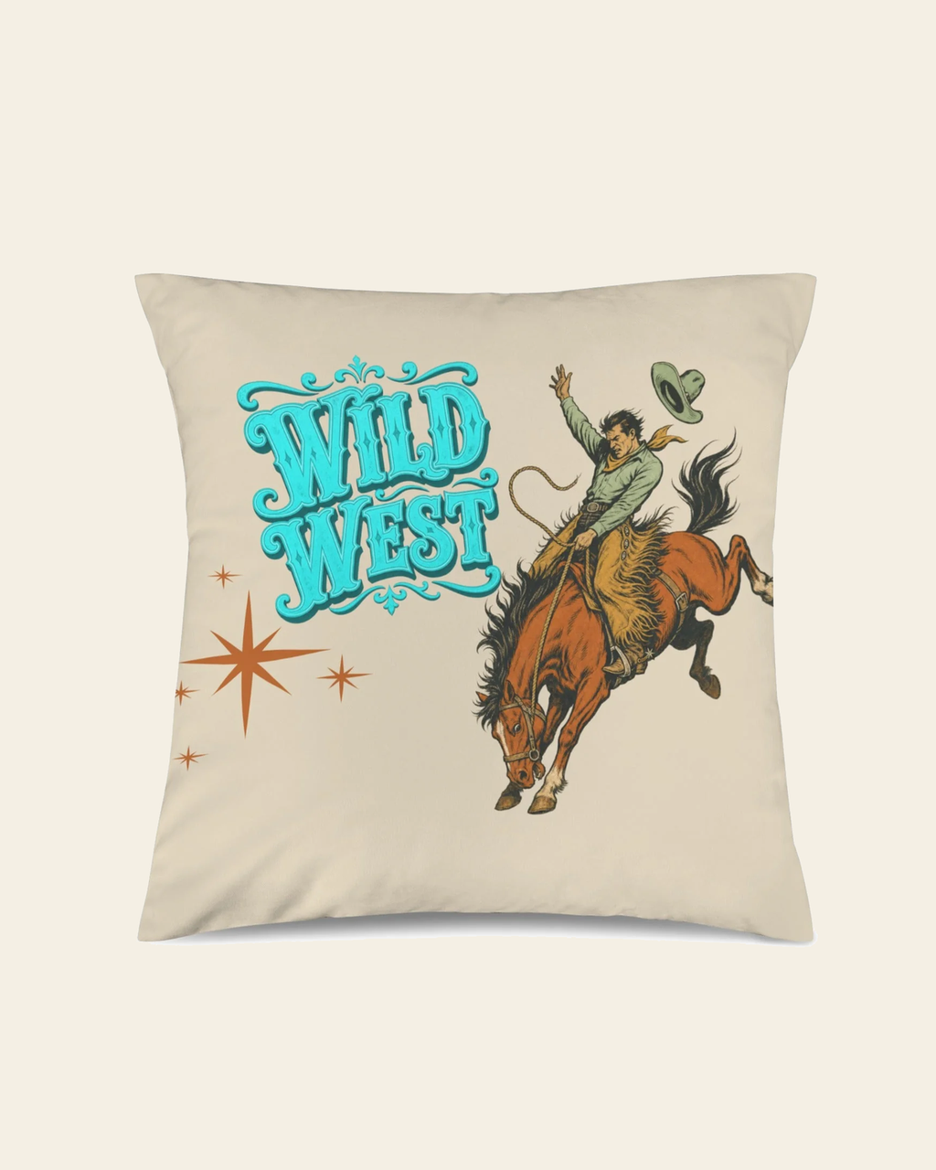 The Last Roundup Wild West Throw Pillow Cover Made in America on a warm cream background