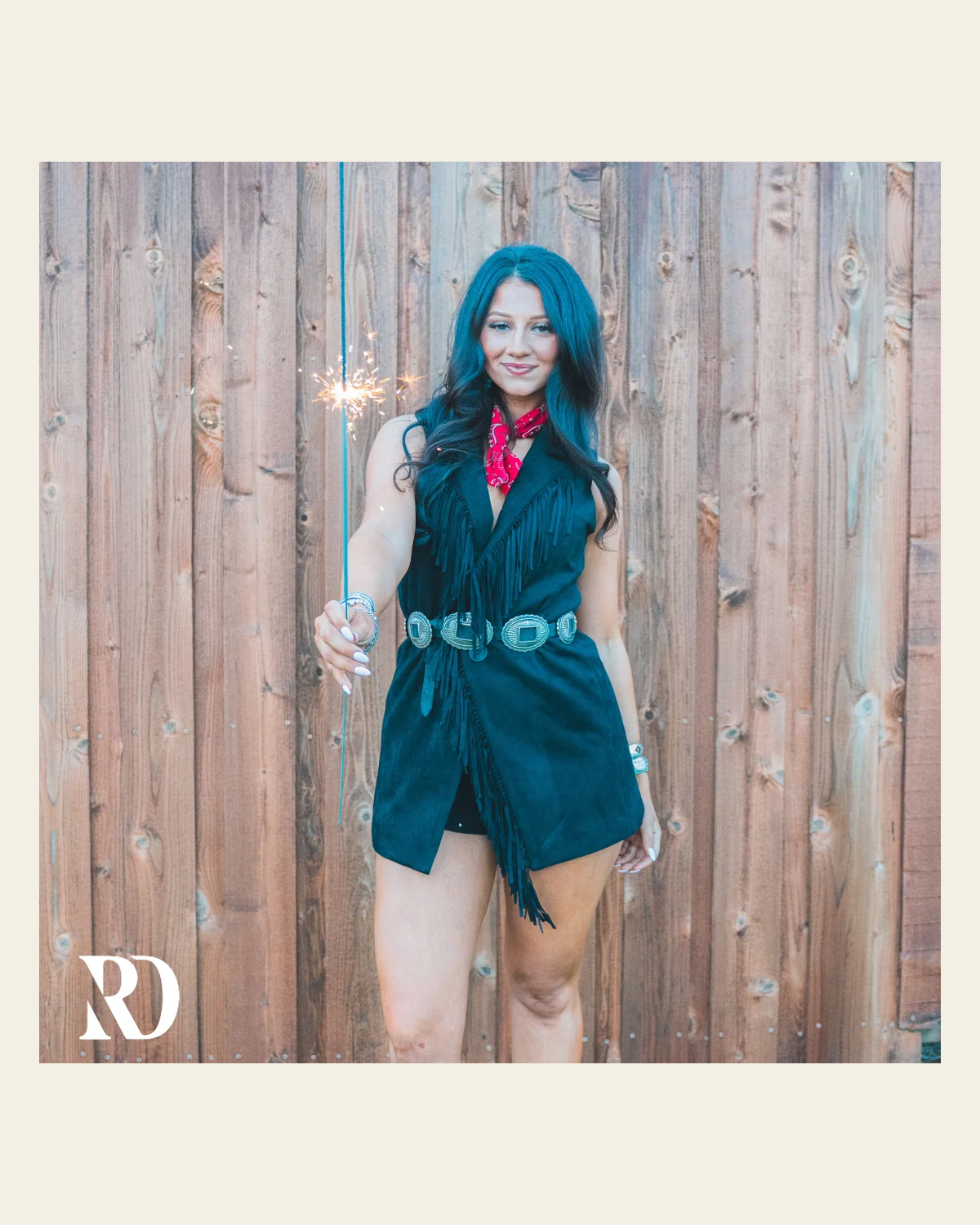 The Ramone Fringe Sleeveless | Blazer on a warm cream background