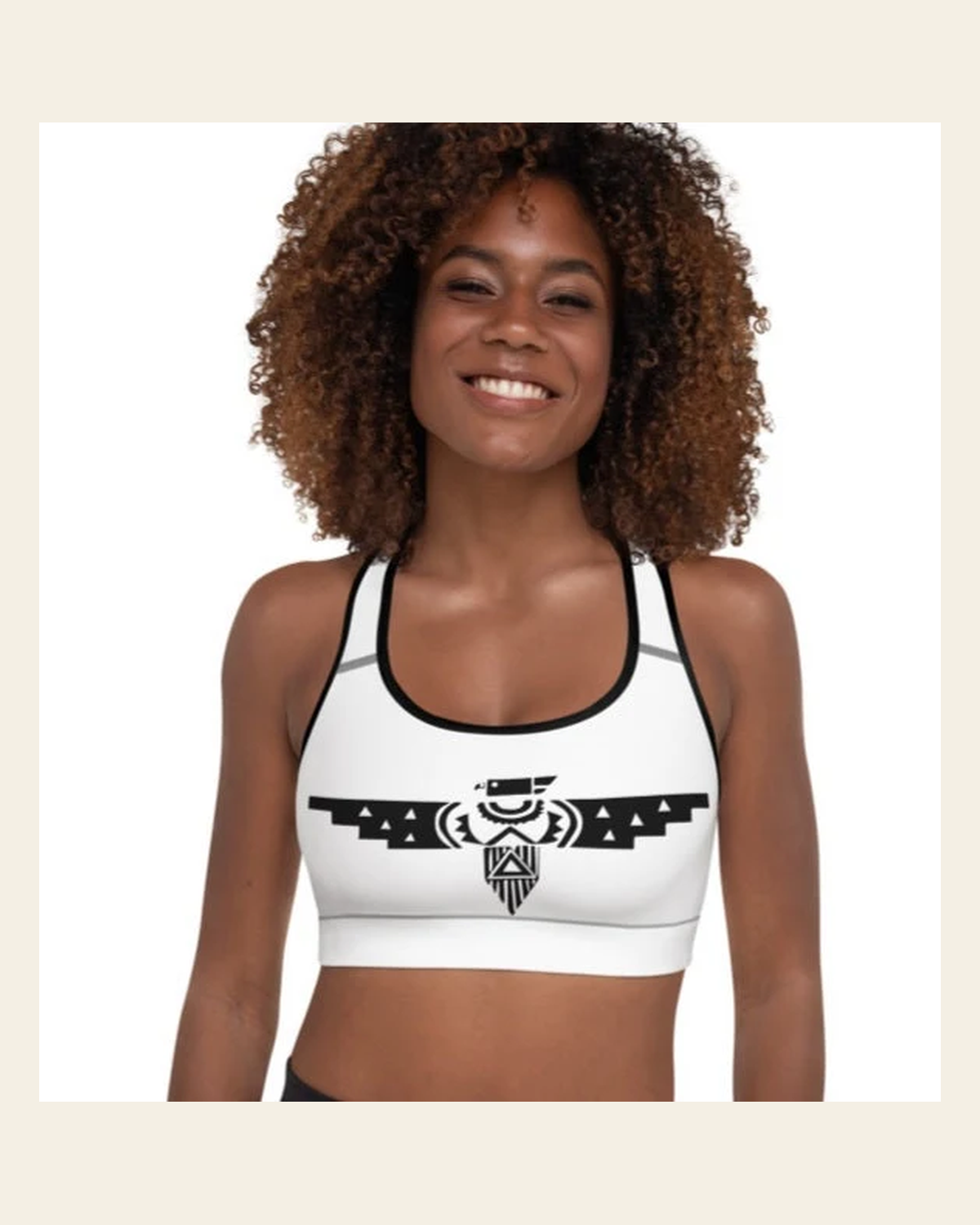 Thunderbird Sports Bra on a warm cream background