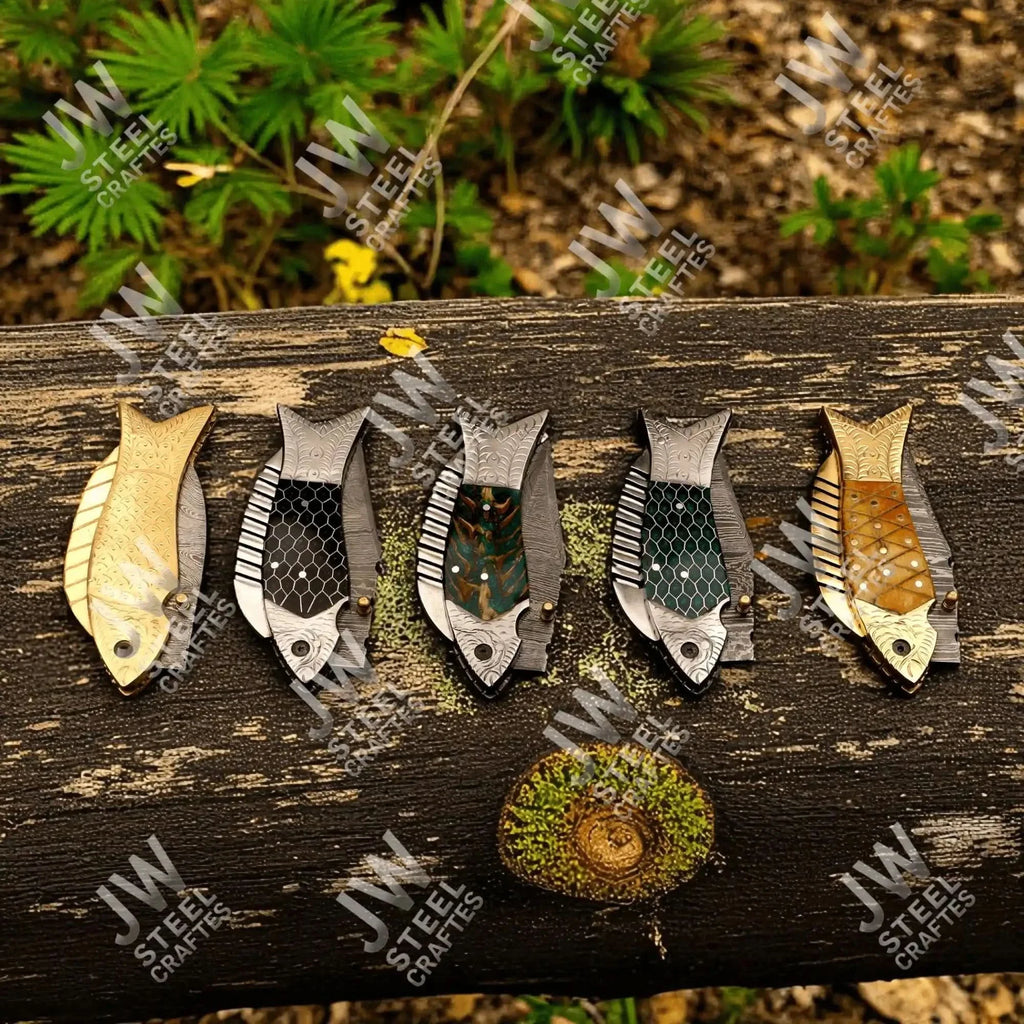 Hand Forged Damascus Steel Folding Knife – Honeycomb, Pinecone & Brass Handle Variations