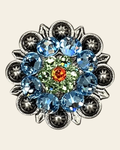 Tie Dye Antique Silver 1.25" European Crystal Concho on a warm cream background