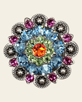 Tie Dye Antique Silver 1.5" European Crystal Concho on a warm cream background