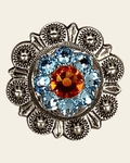 Tie Dye Antique Silver 1" European Crystal Concho on a warm cream background