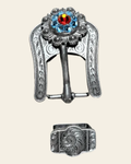 Tie Dye Antique Silver European Crystal Buckle Keeper Set on a warm cream background